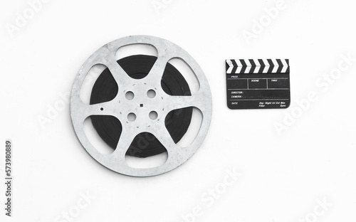 Valokuva old film reel and clapperboard