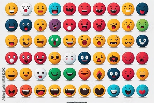 A large group of different colored emoticions with faces on them all with different expressions detailed faces computer graphics les automatistes photo