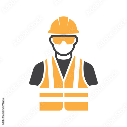 Construction Worker Icon vector. Safety icon Avatar With safety helmet and safety vest and safety glasses. Builder man in a helmet icon. vector illustration