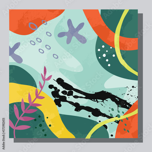  Illustration vector EPS 10 print. Hand draw painted abstract organic shapes. contemporary aesthetic boho mid century modern art in Scandinavian nordic design style 