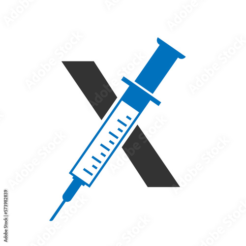 Letter X Injection Logo Design Vector Template. Healthcare Logotype