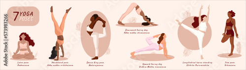 Set of slim athletic young woman doing yoga.Healthy lifestyle.Collection female characters demonstrating yoga positions