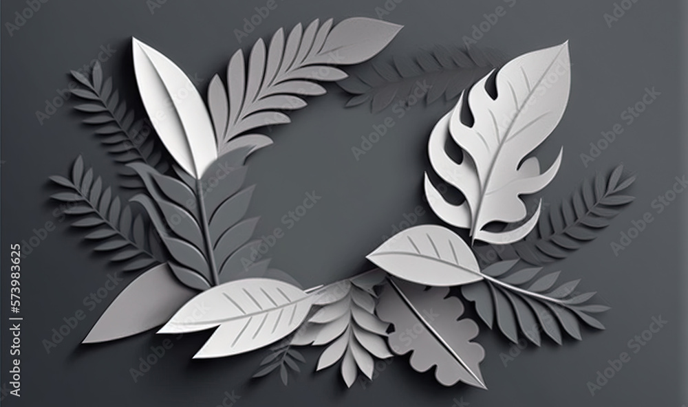  a paper cut of leaves on a gray background with a shadow.  generative ai