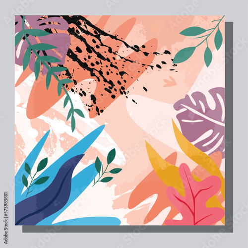  Illustration vector EPS 10 print. Hand draw painted abstract organic shapes. contemporary aesthetic boho mid century modern art in Scandinavian nordic design style 