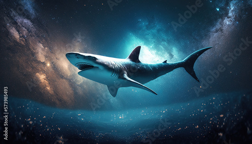 Shark in space. Beautiful 4K Wallpaper. Space Landscape