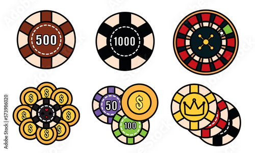 Set of different casino roulette coin icons Vector