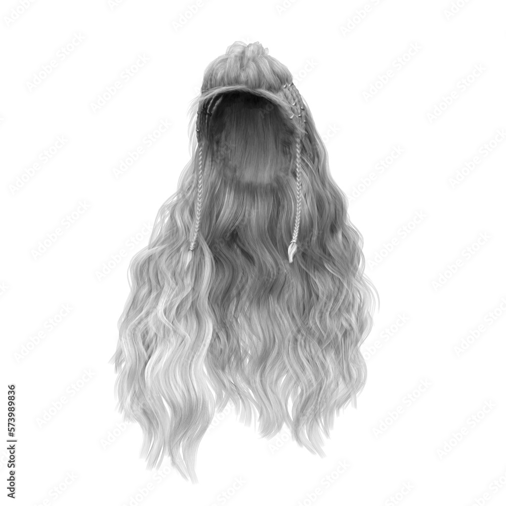 Long hair high fantasy isolated 3d render white hair platinum silver Long hair high fantasy isolated 3d render white hair platinum silver