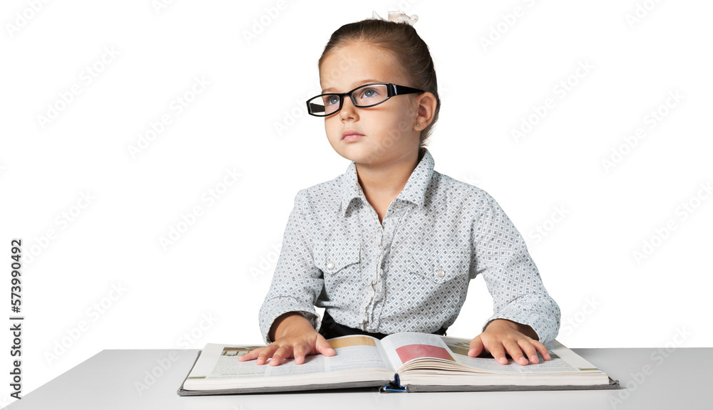 School pretty girl in glasses reading book School pretty girl in glasses reading book