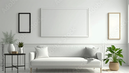 mockup poster frame in modern interior background  living room  Scandinavian style  Generative ai