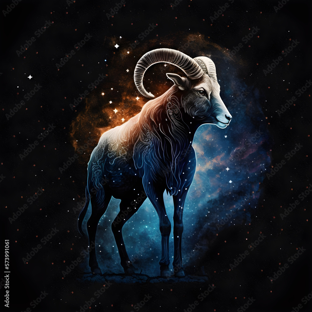 Aries Horoscope SIgn Sheep. Ai Generated Illustration. Outer Space Background. Lunar Zodiac. Aries Horoscope SIgn Sheep. Ai Generated Illustration. Outer Space Background. Lunar Zodiac.