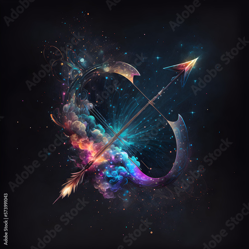 Arch Sagittarius Horoscope Sign. Ai Generated Illustration. Outer Space Background. Lunar Zodiac. photo