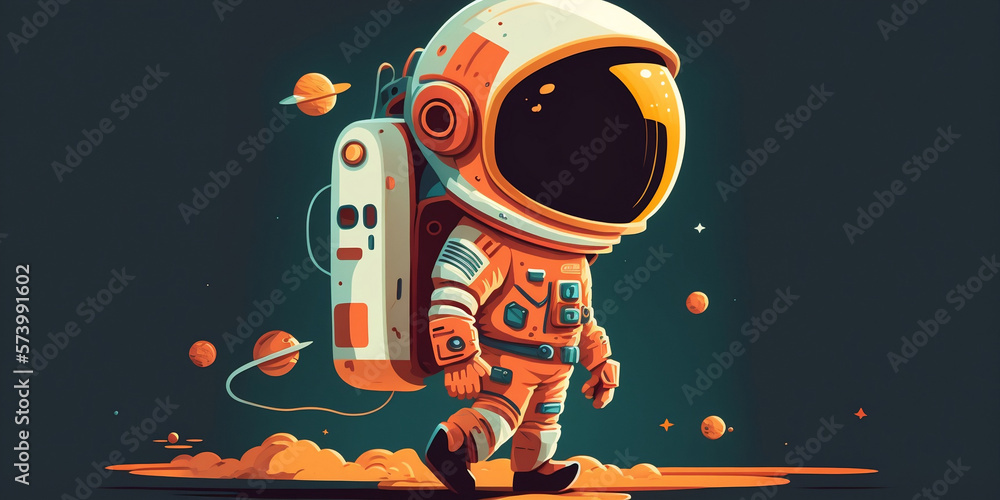 Astronaut Flat Design with Space Background