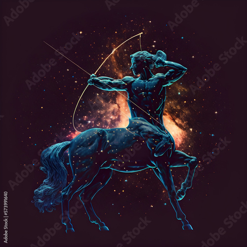 Sagittarius Horoscope Sign Centaur. Ai Generated Illustration. Outer Space Background. Lunar Zodiac. photo
