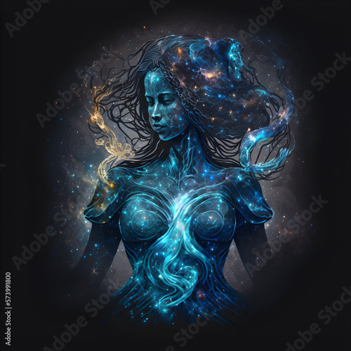 Woman Aquarius Horoscope Sign. Ai Generated Illustration. Outer Space Background. Lunar Zodiac.