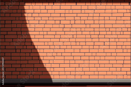 Red brick wall with shadow. Generative AI illustration.