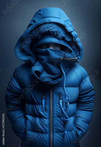 blue warm down winter jacket