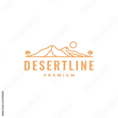desert peak sand coconut trees sunset lines minimalist logo design vector icon