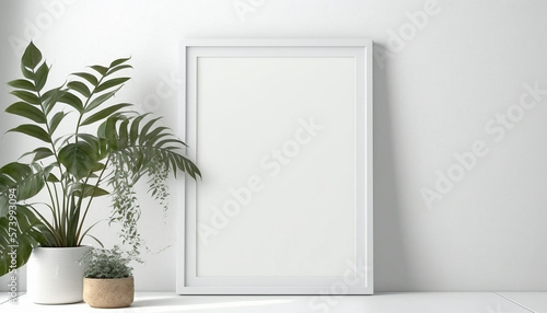 mockup poster frame in modern interior background, living room, Scandinavian style, Generative ai