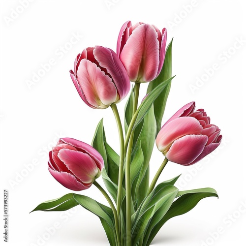 Wallpaper Mural spring tulips in a vase on a white table. Mockup to demonstrate work.generation al Torontodigital.ca