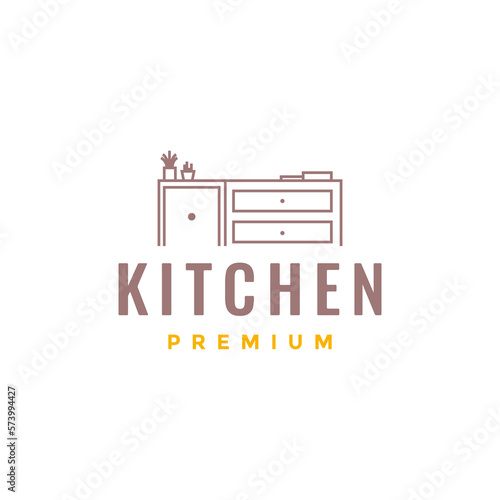 kitchen table interior modern line art minimalist logo design vector