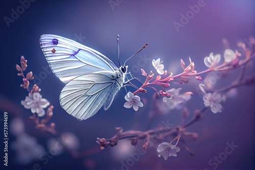 Beautiful Butterfly on White Flowers background. Created with Generative AI Technology
