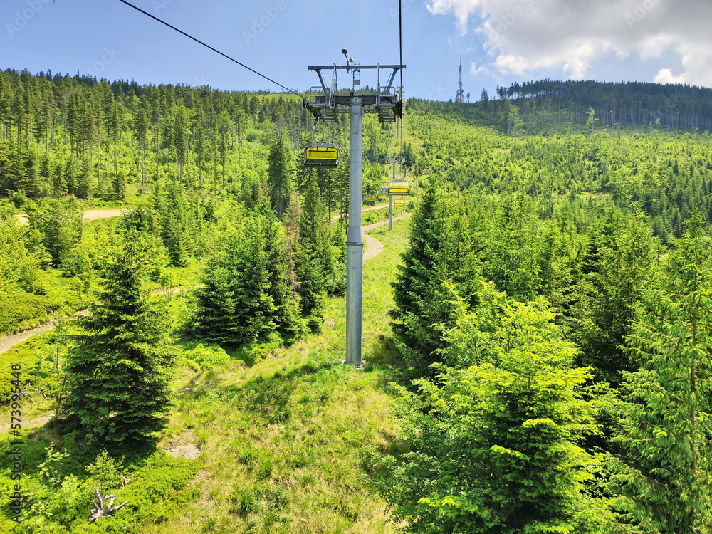 Chair lift to Skrzyczne mountain in Szczyrk, Poland. Chair lift to Skrzyczne mountain in Szczyrk, Poland.