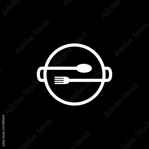 cooking pan kitchen spoon fork food circle modern minimalist logo design vector
