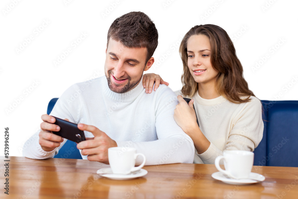 Couple taking photo of themselves with a smartphone Couple taking photo of themselves with a smartphone