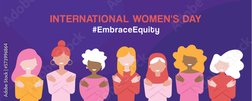 Womans international day. 8th march. Embrace Equity. EmbraceEquity campaign. Stand up against discrimination and stereotype