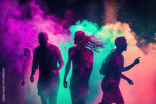 Silhouette of People Playing With Colors in holi festival. Generative AI.