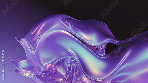 Holographic purple green abstract fluid iridescent reflective neon curved wave in motion background 3d render. Gradient design element for backgrounds, banner, wallpaper, poster and cover. copy space. © danielle