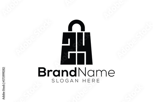 Letter 24 shopping bag icon logo design template