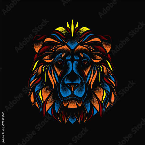 Abstract lion with a crown on his head. Original vector illustration. T-shirt design.  