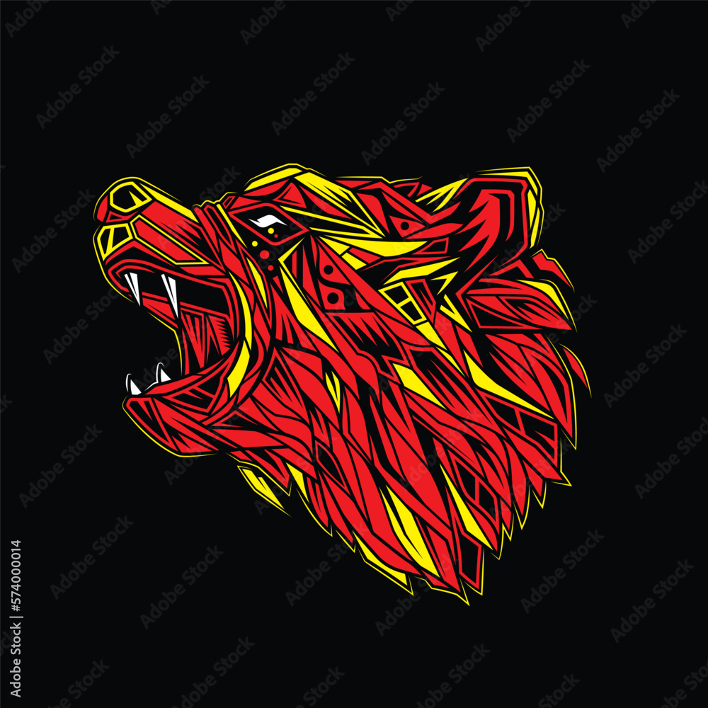 Original abstract vector illustration. Bear in neon retro style. Design for t-shirt or sticker