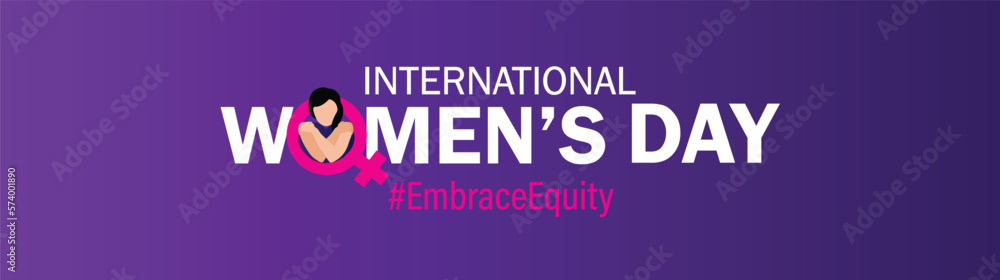 International Women's Day 2023, campaign theme: Embrace Equity. Women's Day banner vector illustration. Give equity a huge embrace.