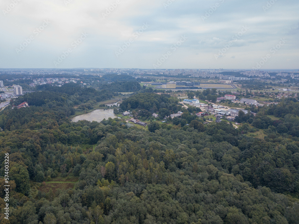 Drone photography of forest and city landscape