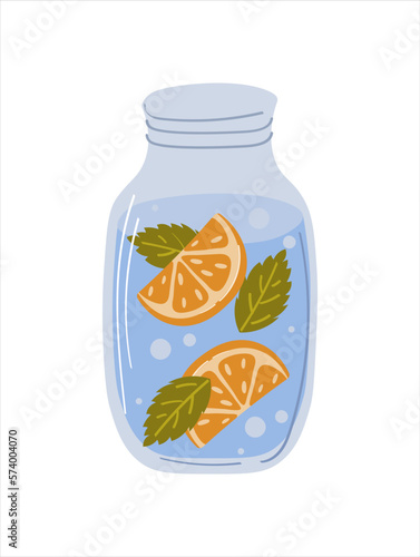 A pitcher of lemonade slice of lemon illustration. Hand drawn illustration of soft drink.