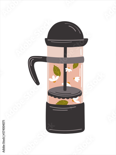 Tea. Fresh brewed tea - teapot, pour in a cup of tea. Vector illustration isolated on white.
