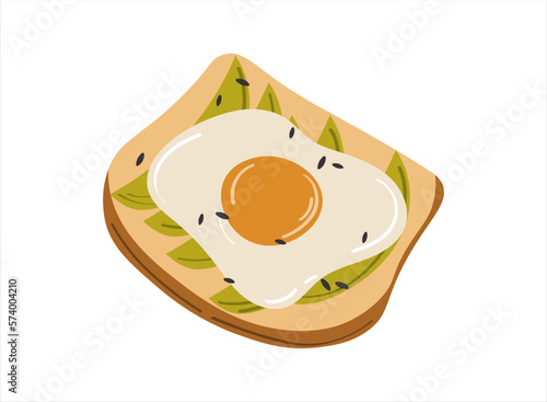 Avocado toast. Hand drawn vector illustration isolated on white. Healthy wholesome breakfast. 