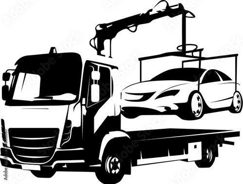 Car tow truck loads cars. Design for evacuation and emergency assistance