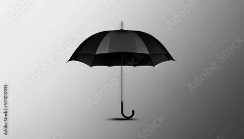  a black umbrella with a black handle on a gray background with a shadow on the ground and a shadow on the wall behind it,. generative ai
