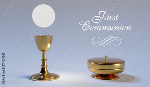 First Communion Imagery with Chalice,  Host, Ciborium photo