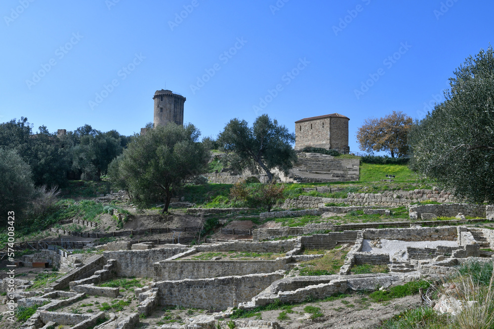 Landscape with ruins of Velia, an ancient Greco-Roman city in the province of Salerno, Campania state, Italy.