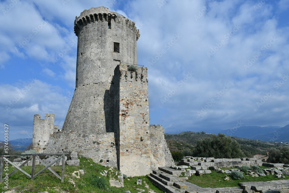 An ancient tower in the archaeological park of Velia, a Greek-Roman city in Salerno provinces, Campania State, Italy.