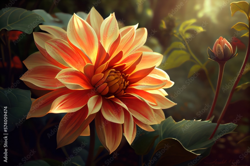 Flower garden of dahlia background. Created with Generative AI Technology