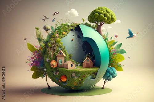 World environment, green energy and earth day concept. Campaign to reduce global warming. Generative AI