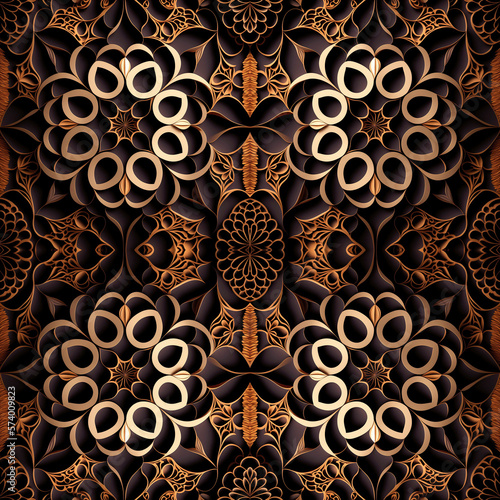Rosette Seamless art nouveau design for Mirror Pattern. Pattern mirrored repeat for background. Generative AI. Wallpaper of abstract Geometric shapes pattern design