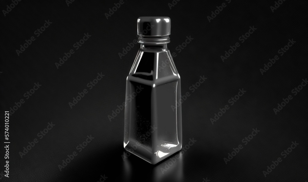 a glass bottle with a black top on a black background. generative ai a glass bottle with a black top on a black background. generative ai