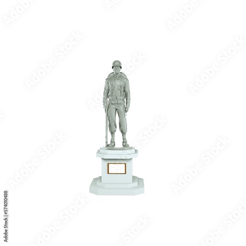 Statue Veteran Day on isolated white background. Veteran Day. Isolated White. Island Grass. 3D Rendering