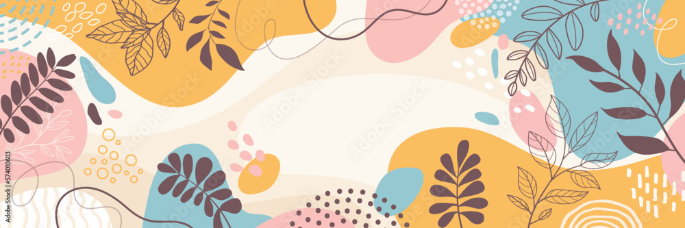  banner frame background .Colorful poster background vector illustration.Exotic plants, branches,art print for beauty, fashion and natural products,wellness, wedding and event.